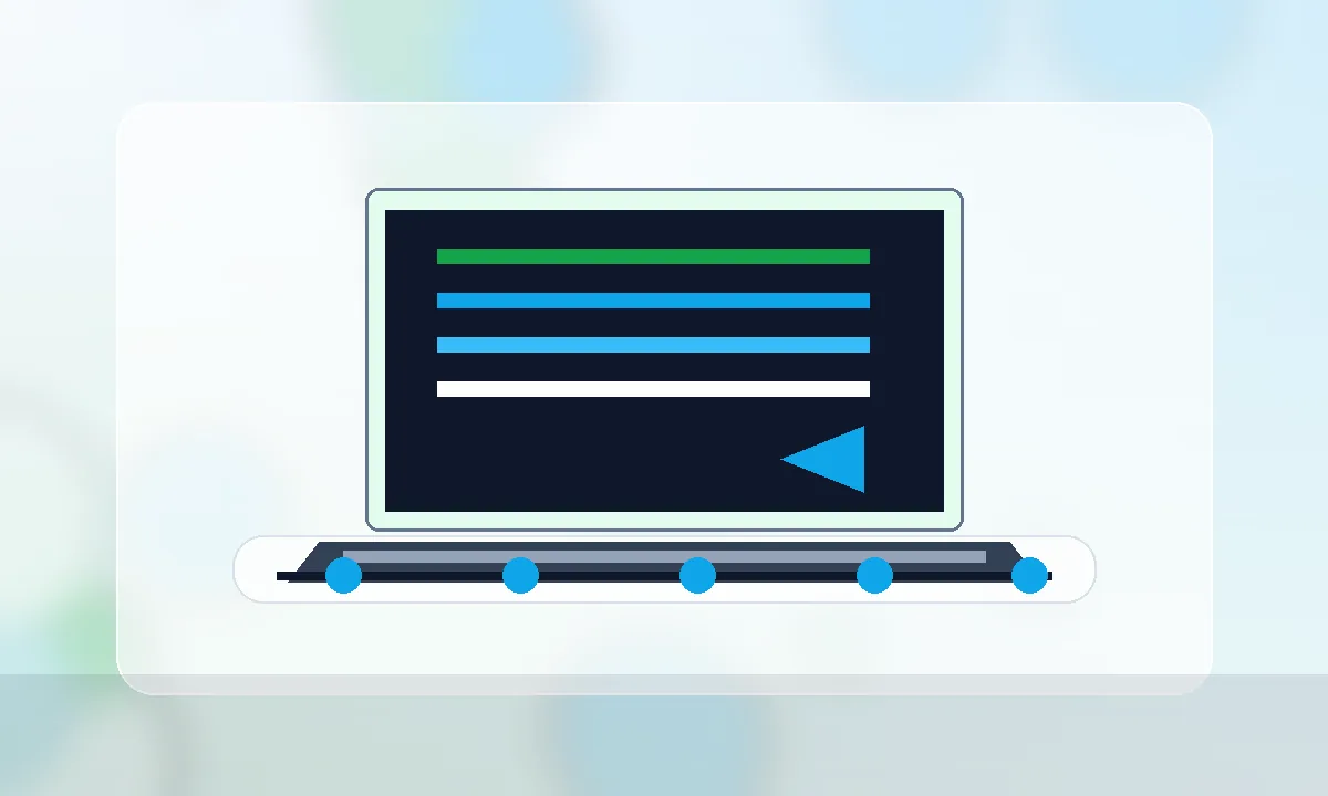 لپ‌تاپ توسعه نرم‌افزار با جریان کد و تحویل